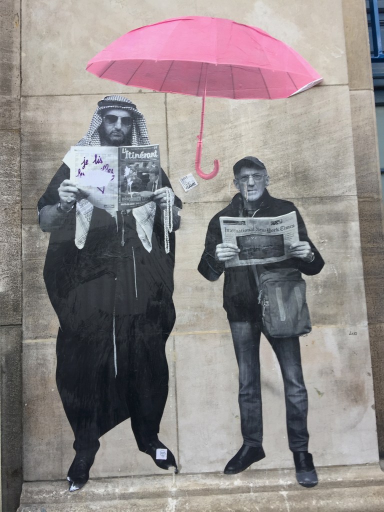 Pink Umbrella and 2 Men Pasteups 